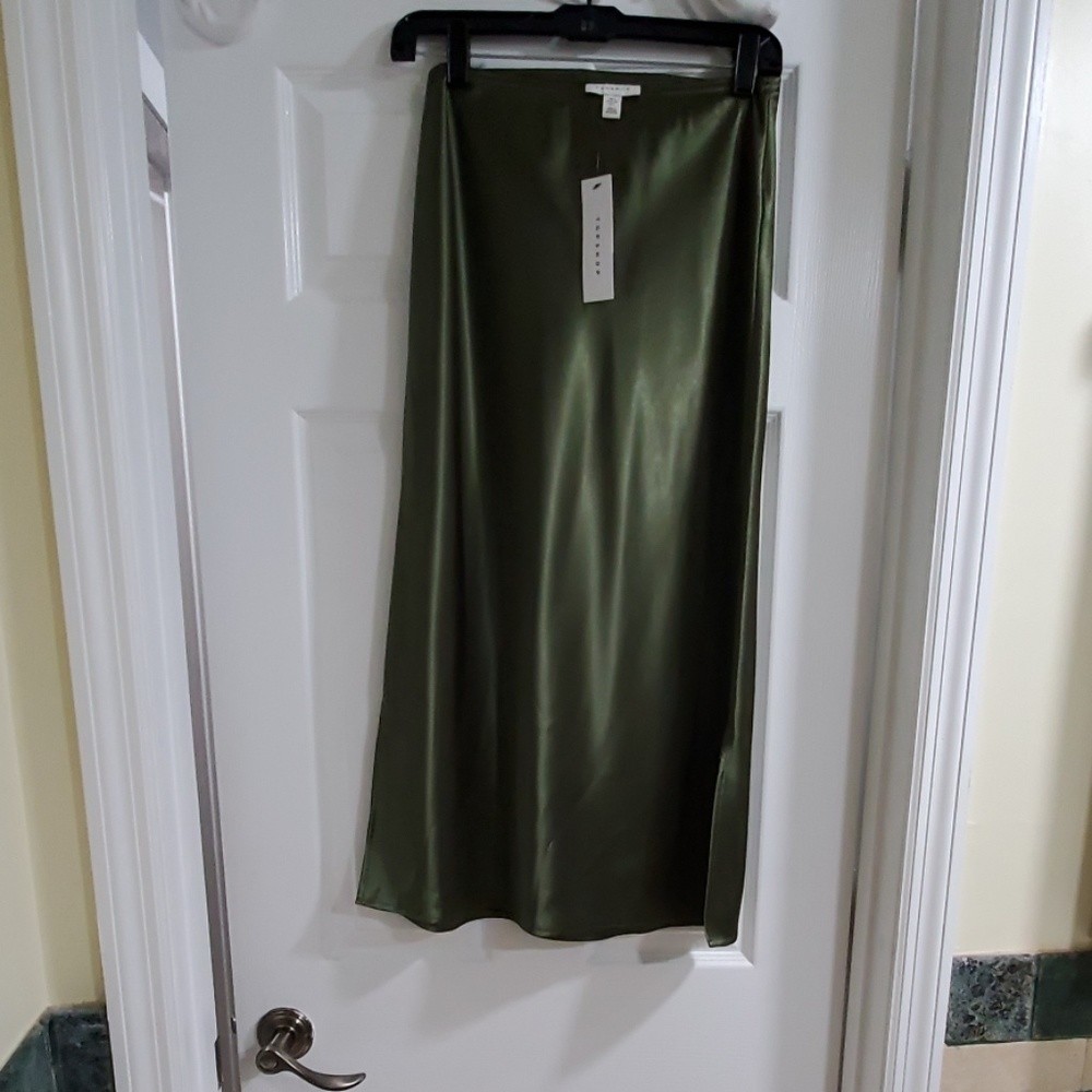 Georgous Green satin biased cut midi skirt